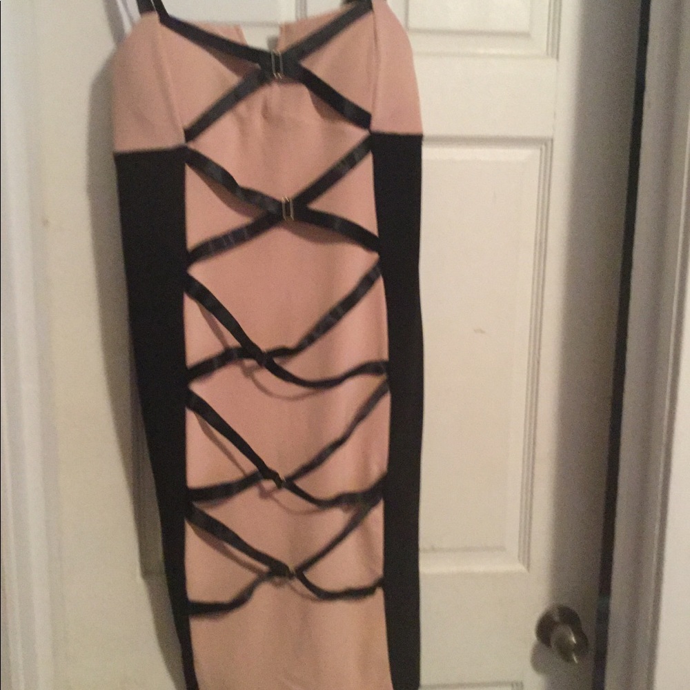 Pink and black strap dress